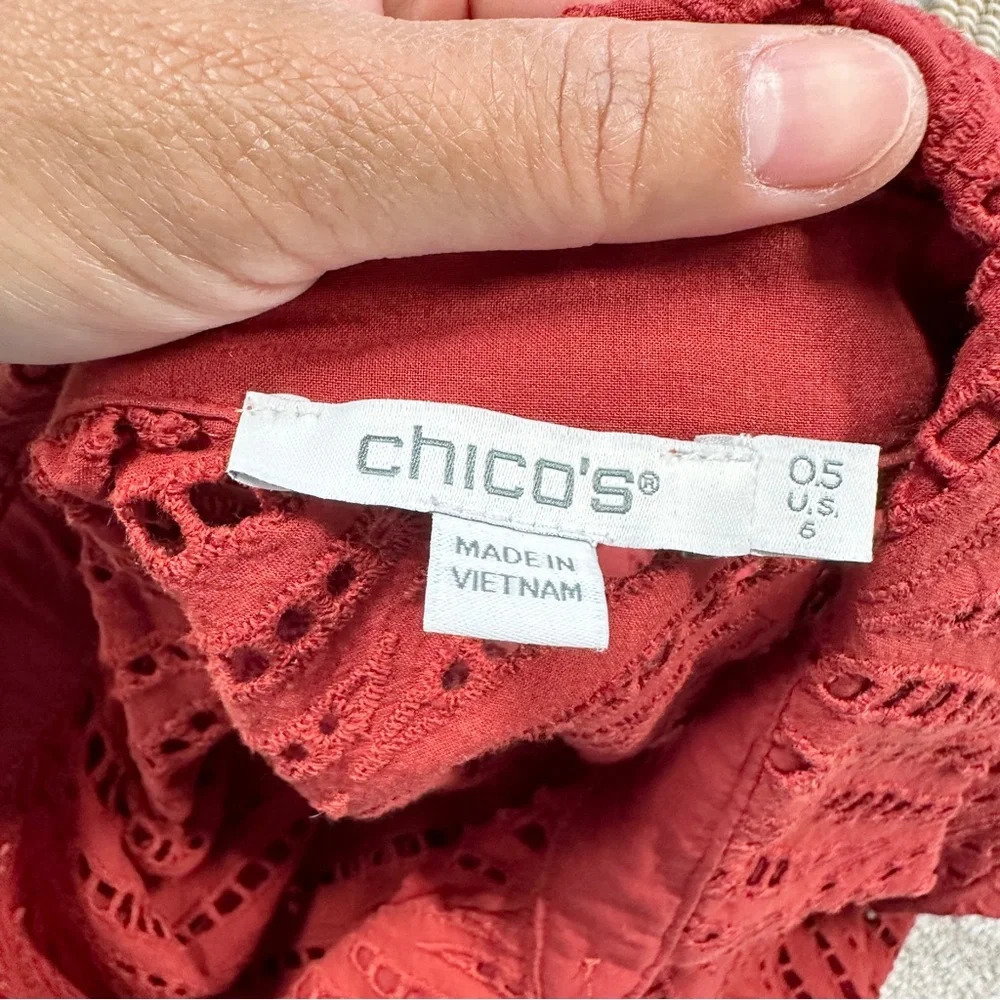 Chico's Red/Rust Eyelet Point-Collar Button-Down - Picture 12 of 15